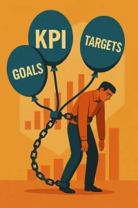 ilustracion hombe atado globos kpis goals metas