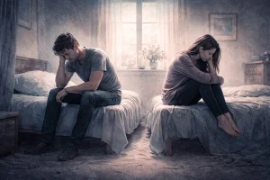 Escena simbólica de desconexión y vacío emocional en depresión sin tristeza